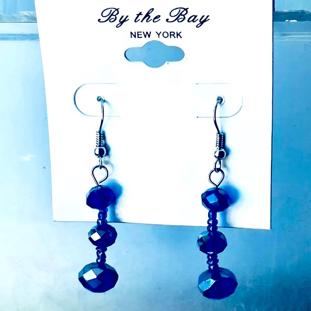 New Purple Blue Beads Dangling Earrings NY By The Bay